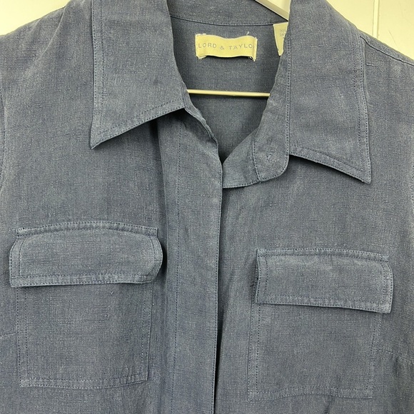 Lord & Taylor Womens Shift Dress 14 Navy Hidden Button Down Sleeveless 72% Silk - Picture 3 of 15